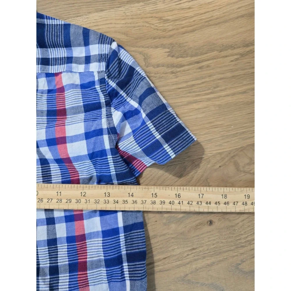 Ralph Lauren Kids Blue Red White Plaid Short Sleeve Button Down Shirt Size 6